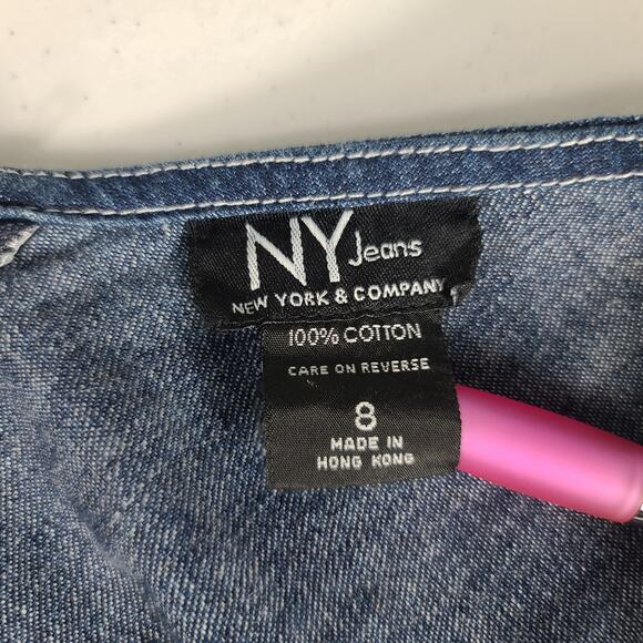 New York & Company Vintage Blue Denim Jumper Dress Maxi Midi Adjustable Straps 8 - Picture 4 of 4